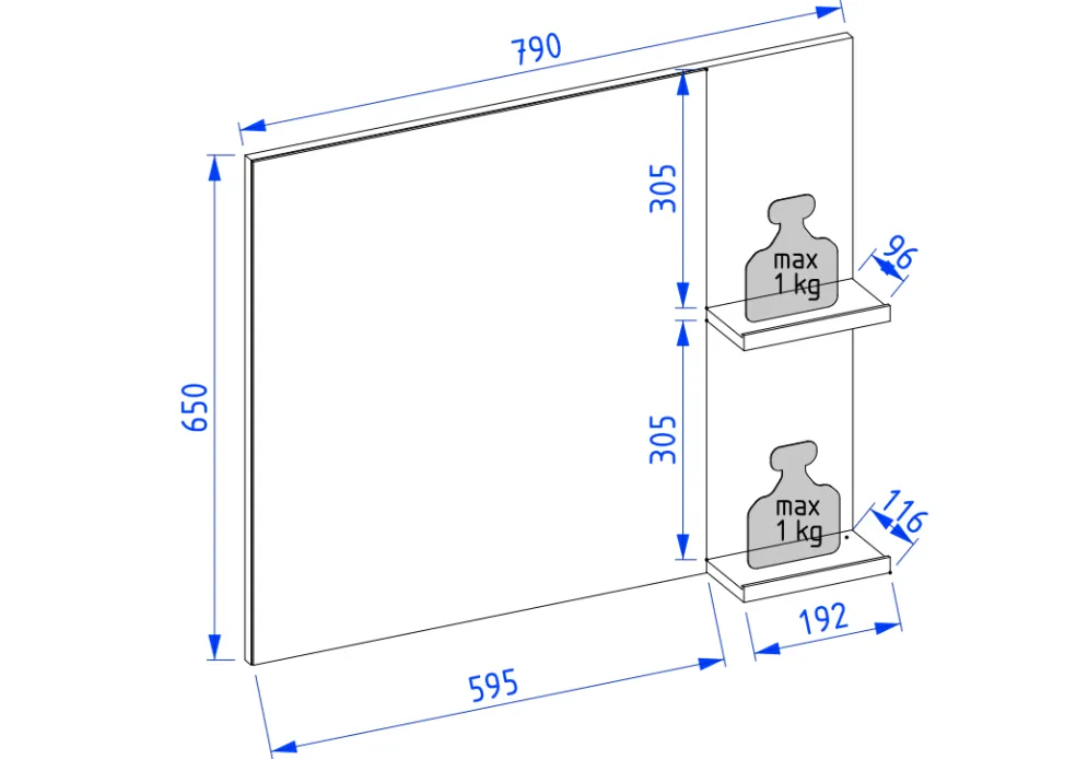 Lustro łazienkowe L-WOOD 79 cm antracyt z półkami dąb castello | MIRAT  kolekcja L-WOOD