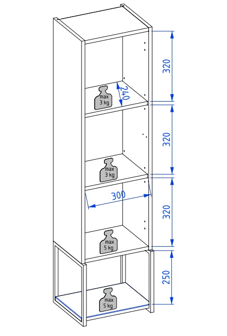 Szafka łazienkowa wysoka LOV 33 cm biała połysk z półkami| MIRAT  kolekcja LOV