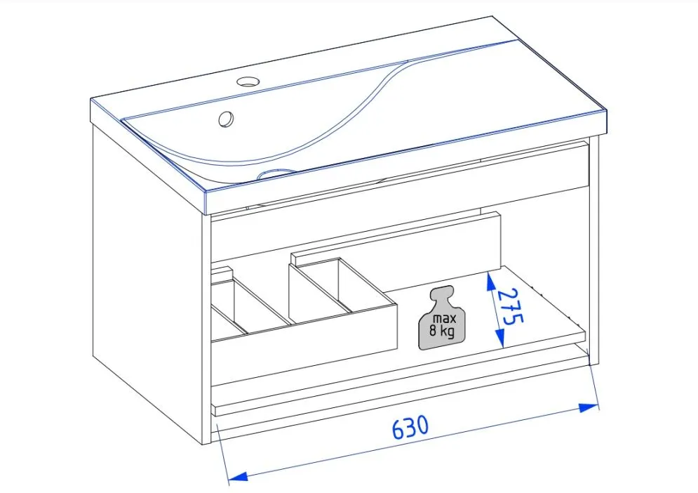 Wisząca szafka pod umywalkę VOG 69 cm granatowa półmat z czarnym uchwytem| MIRAT