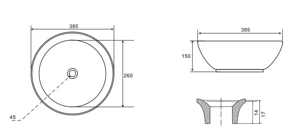 Umywalka ceramiczna nablatowa SHELL 39 cm biała okrągła | MIRAT