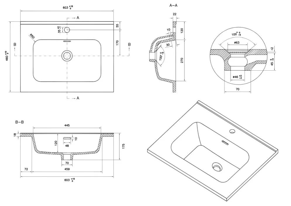 Szafka pod umywalkę LOV 60 cm biała połysk w czarnej ramie z półką | MIRAT  kolekcja LOV