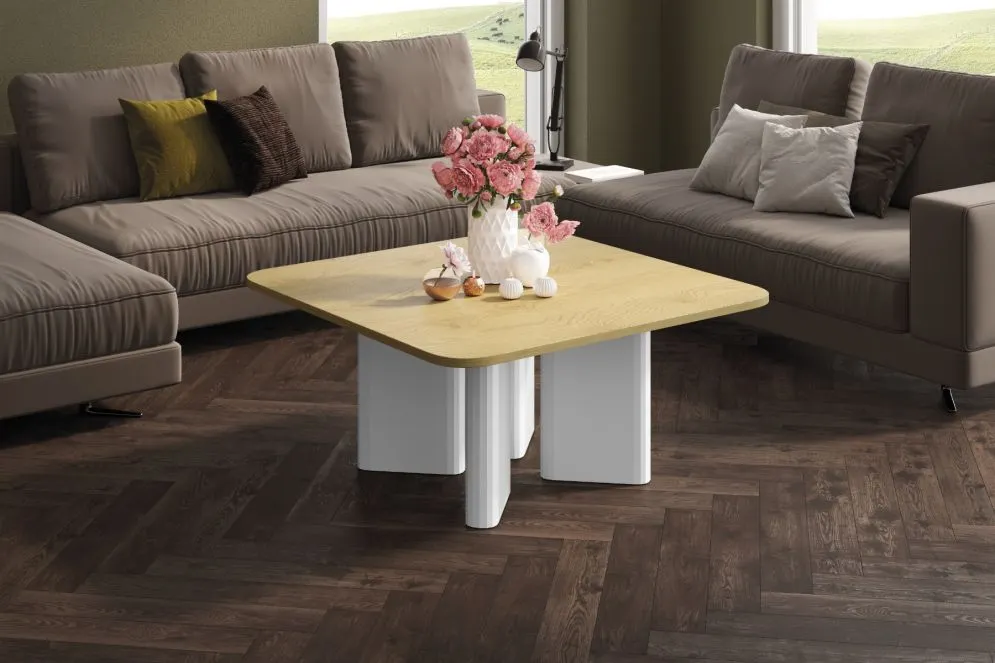 Stolik kawowy DIVERSO 80x80 dąb artisan/biały połysk I sklep meblowy MIRAT. styl GLAMOUR kolekcja DIVERSO