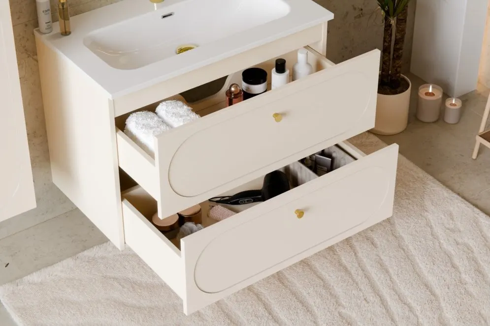 Szafka pod umywalkę nablatową DONNA SAND 2S 80cm beż piaskowy z blatem I sklep meblowy MIRAT. styl SKANDYNAWSKI kolekcja DONNA