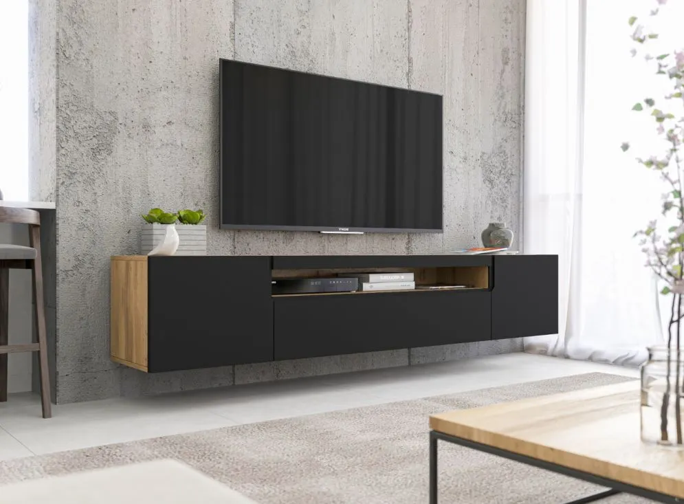 Szafka wisząca RTV NOLA 1 dąb artisan/czarny mat wisząca I sklep meblowy MIRAT. styl LOFT