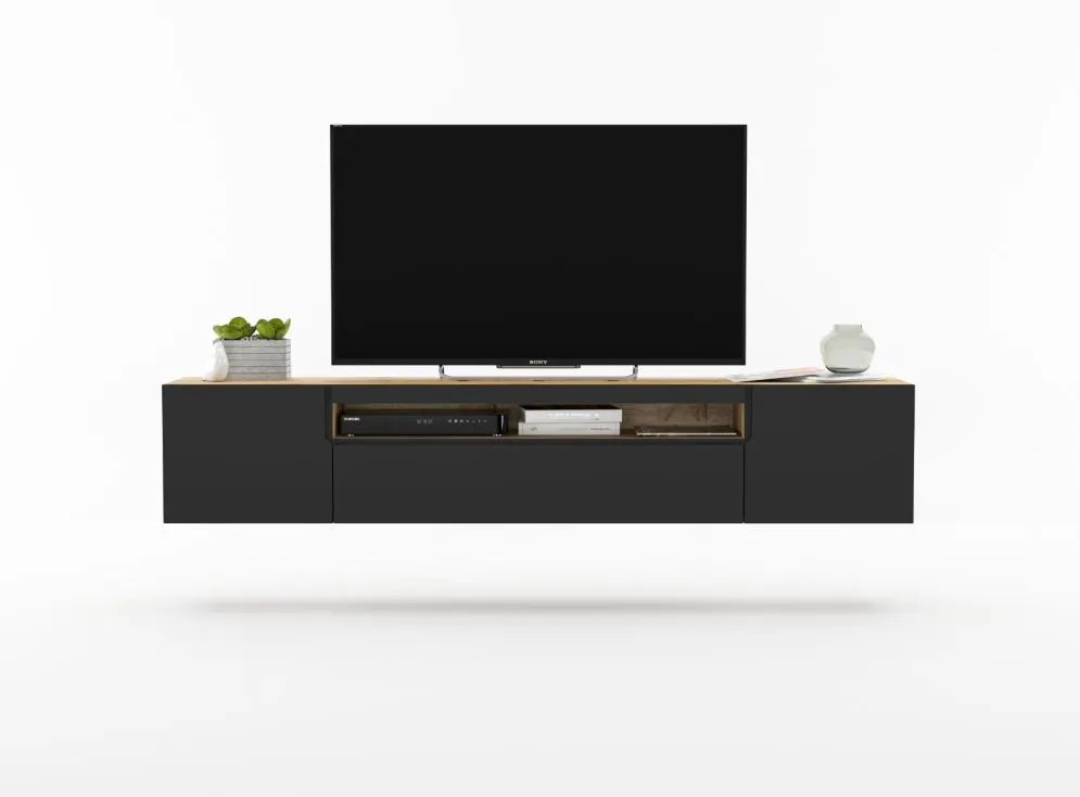 Szafka wisząca RTV NOLA 1 dąb artisan/czarny mat wisząca I sklep meblowy MIRAT. styl LOFT