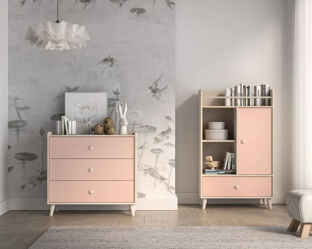 Komoda dziecięca MEVEL 06 różowa I sklep meblowy MIRAT. styl PASTELE kolekcja MEVEL