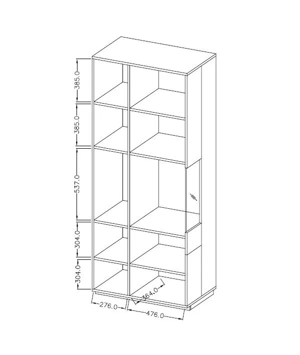 Przeszklona  witryna wysoka SILKE 2D 80cm biały połysk/dąb wotan prawa I sklep meblowy MIRAT. styl SKANDYNAWSKI kolekcja SILKE