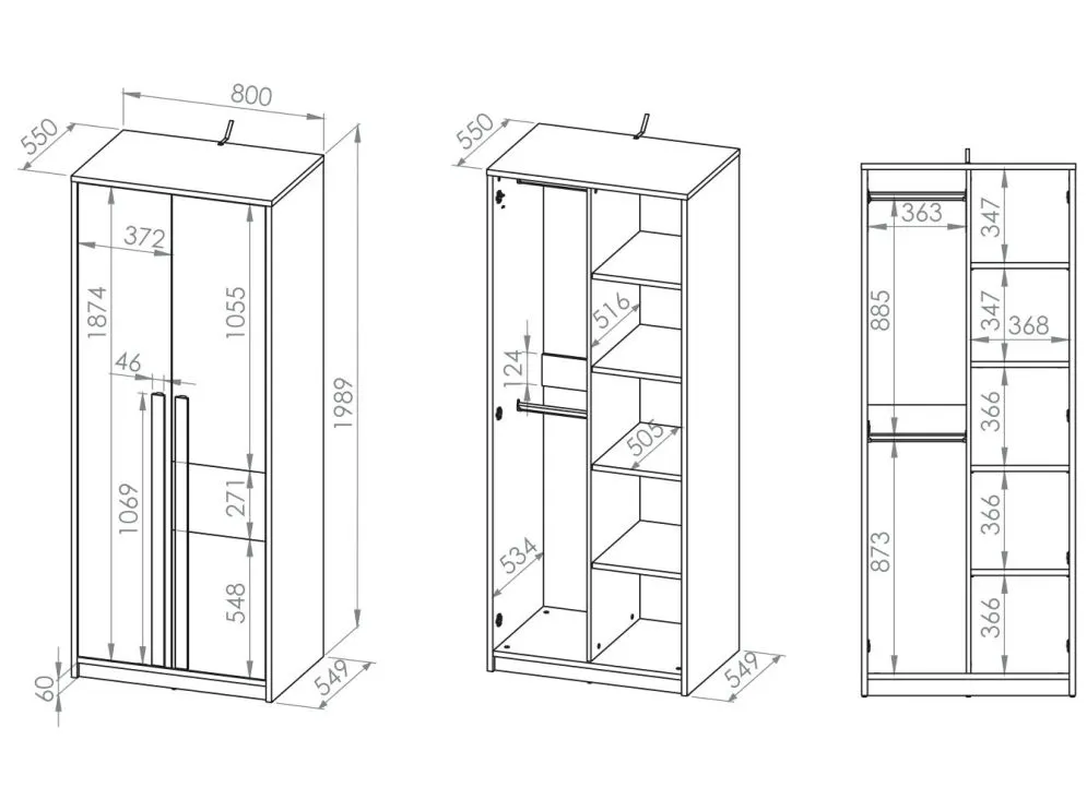 Szafa DOT 2D buk/biała/szara dwudrzwiowa młodzieżowa I sklep meblowy MIRAT. styl SKANDYNAWSKI kolekcja DOT