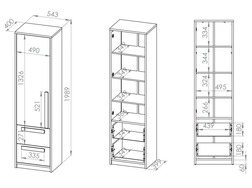 Szafa DOT 1D buk/biała/szara bieliźniarka polskiej produkcji I sklep meblowy MIRAT. styl SKANDYNAWSKI kolekcja DOT