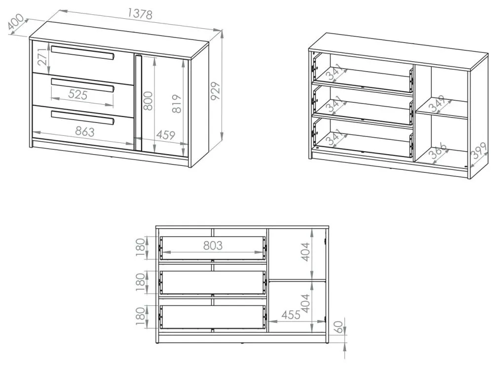 Komoda DOT 138 buk/biała/szara trzyszufladowa polskiej produkcji I sklep meblowy MIRAT. styl SKANDYNAWSKI kolekcja DOT