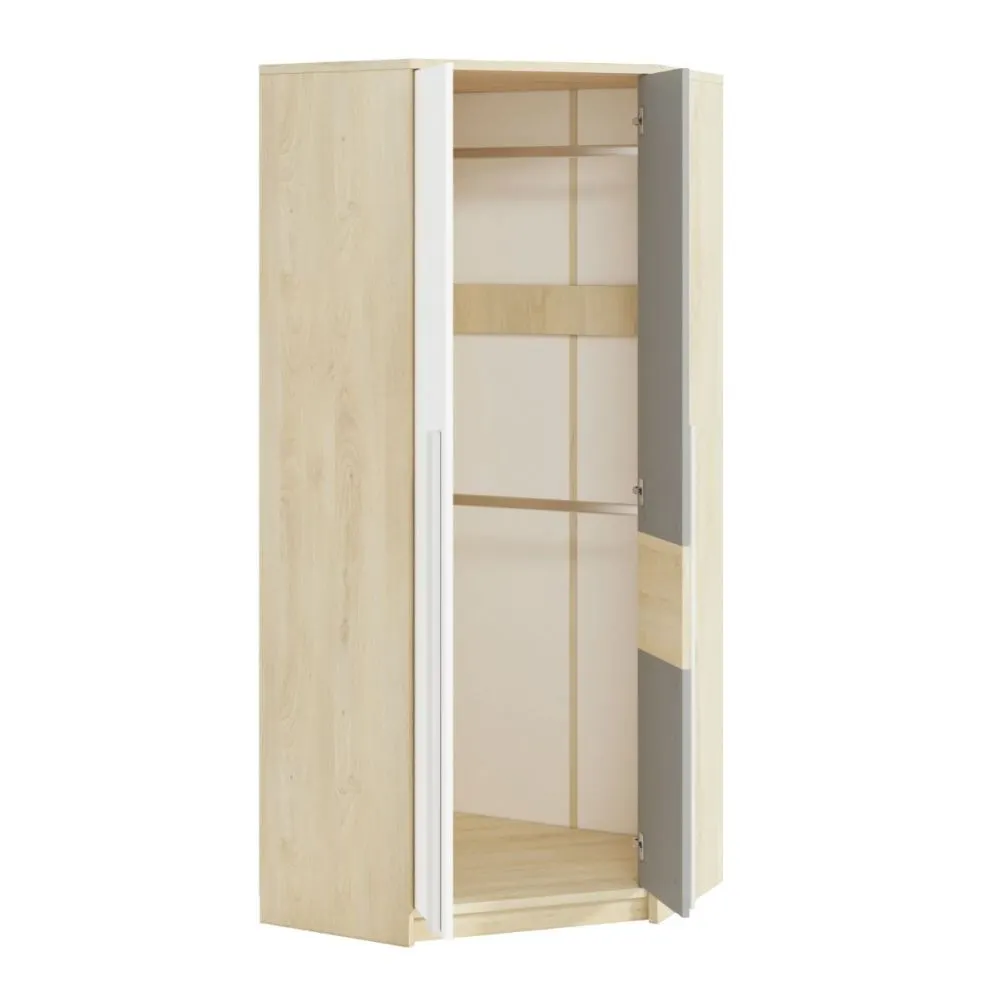 Szafa narożna DOT 2D buk/biała/szara do pokoju młodzieżowego I sklep meblowy MIRAT. styl SKANDYNAWSKI