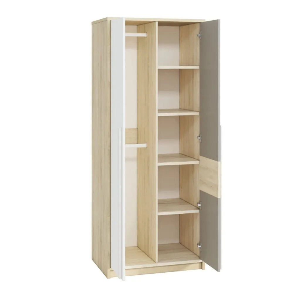 Szafa DOT 2D buk/biała/szara dwudrzwiowa młodzieżowa I sklep meblowy MIRAT. styl SKANDYNAWSKI kolekcja DOT