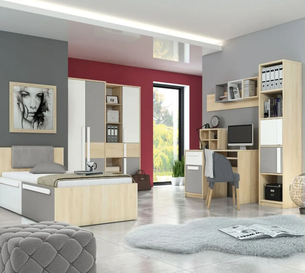 Biurko DOT buk/białe/szare młodzieżowe polskiej produkcji I sklep meblowy MIRAT. styl SKANDYNAWSKI kolekcja DOT