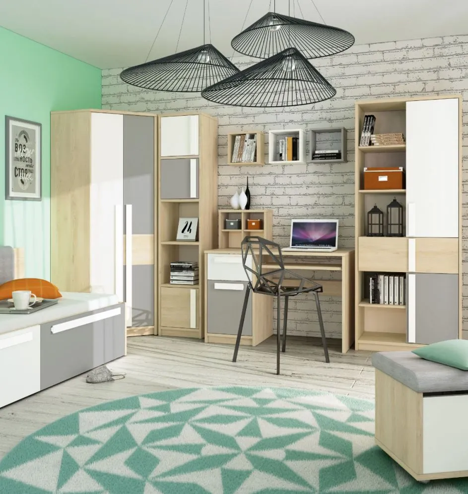 Biurko DOT buk/białe/szare młodzieżowe polskiej produkcji I sklep meblowy MIRAT. styl SKANDYNAWSKI kolekcja DOT