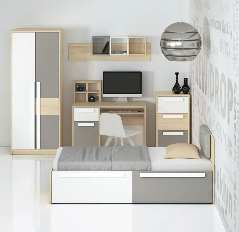 Biurko DOT buk/białe/szare młodzieżowe polskiej produkcji I sklep meblowy MIRAT. styl SKANDYNAWSKI kolekcja DOT