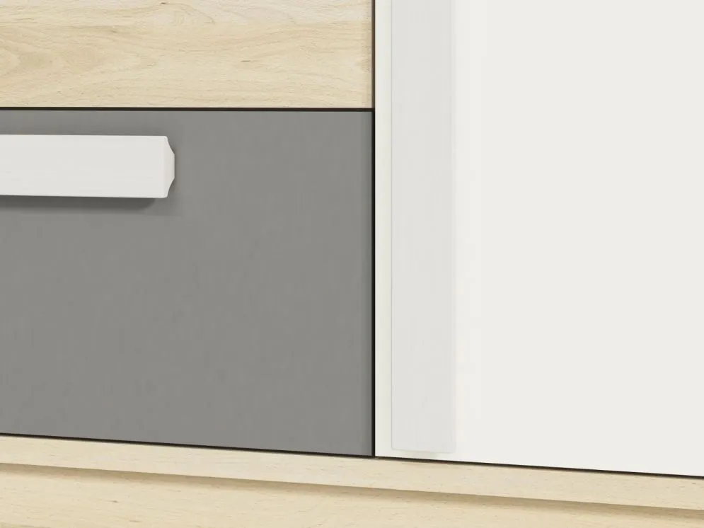 Komoda DOT 138 buk/biała/szara trzyszufladowa polskiej produkcji I sklep meblowy MIRAT. styl SKANDYNAWSKI kolekcja DOT