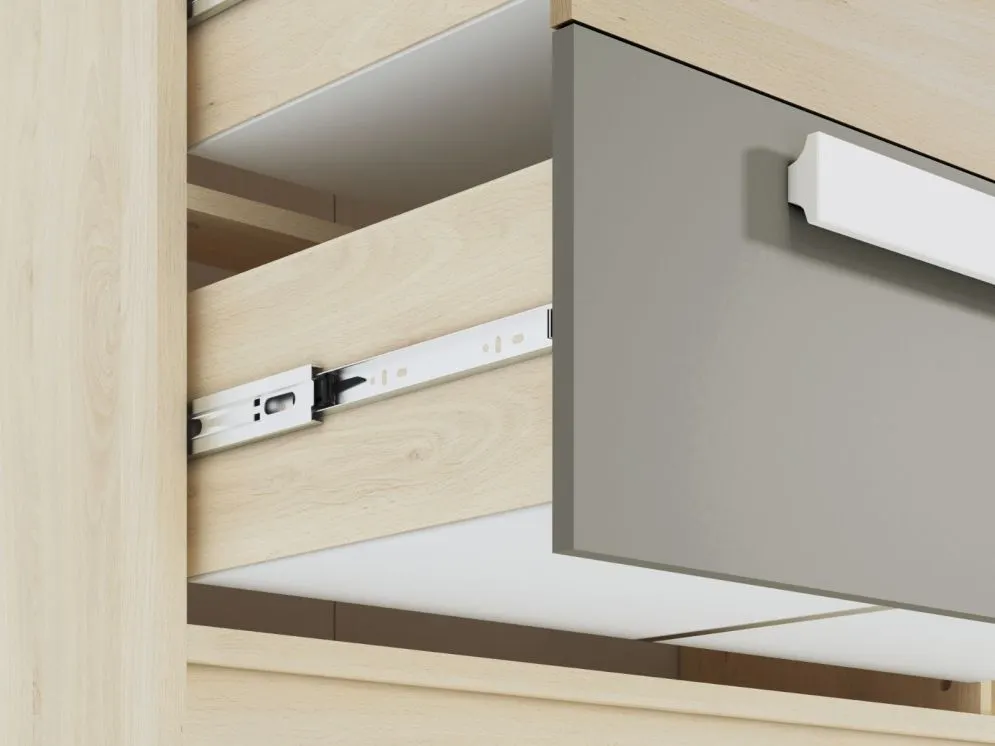 Komoda DOT 138 buk/biała/szara trzyszufladowa polskiej produkcji I sklep meblowy MIRAT. styl SKANDYNAWSKI kolekcja DOT