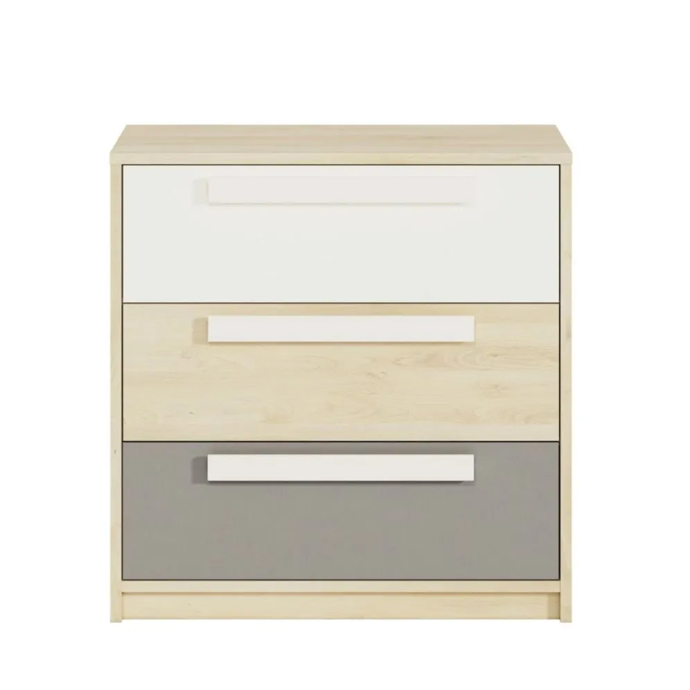 Komoda DOT 92 buk/biała/szara do pokoju młodzieżowego I sklep meblowy MIRAT. styl SKANDYNAWSKI kolekcja DOT