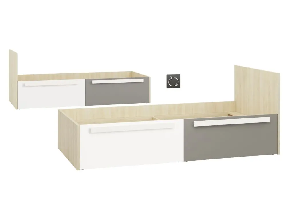 Łóżko DOT 90x200 buk/białe/szare z szufladami młodzieżowe I sklep meblowy MIRAT. styl SKANDYNAWSKI kolekcja DOT