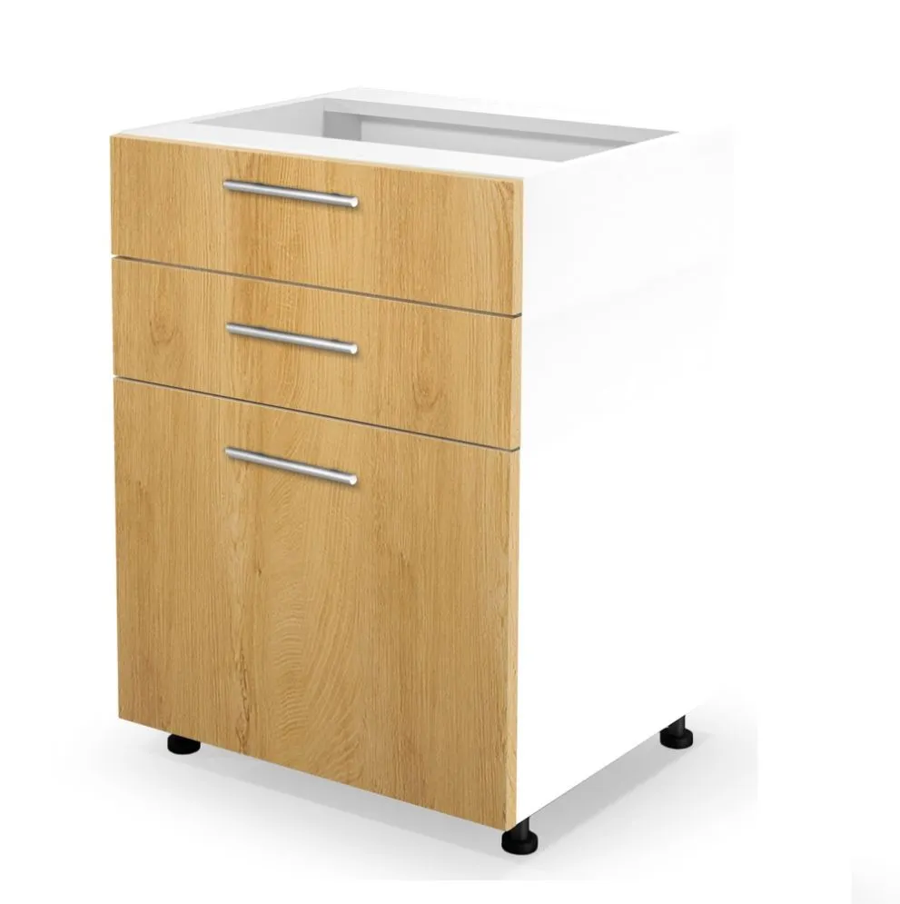 Szafka kuchenna stojąca 60 VENTO D3S-60/82 dąb miodowy z 3 szufladami I sklep meblowy MIRAT. kolekcja VENTO