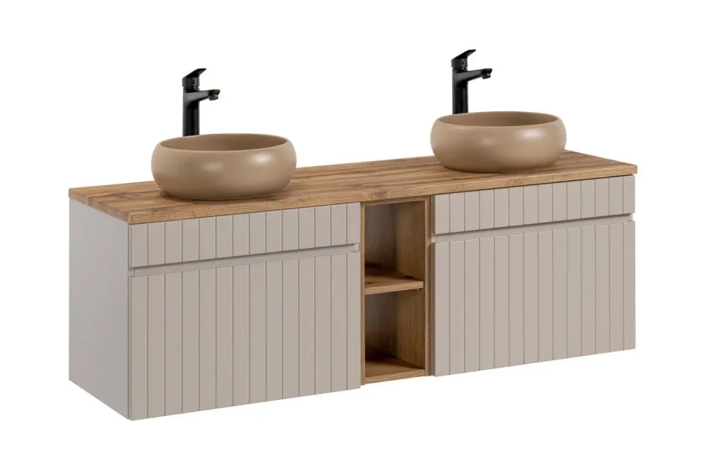 Szafka pod umywalkę nablatową ICONIC CASHMERE 60cm + ICONIC CASHMERE 60cm zestaw z blatem ryflowane fronty I sklep meblowy MIRAT. styl RYFLOWANY kolekcja ICONIC