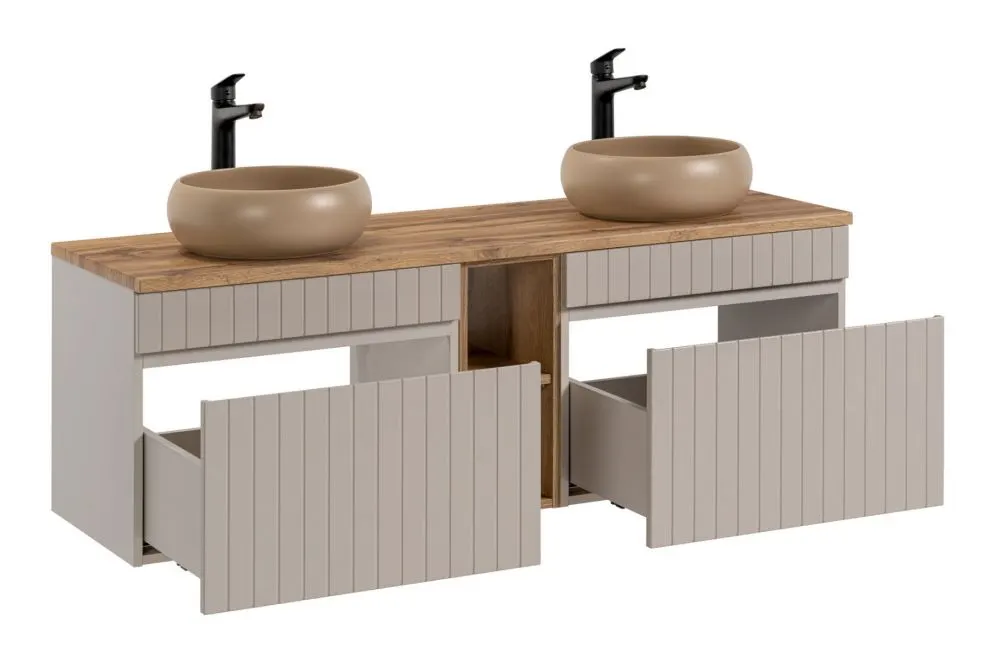 Szafka pod umywalkę nablatową ICONIC CASHMERE 60cm + ICONIC CASHMERE 60cm zestaw z blatem ryflowane fronty I sklep meblowy MIRAT. styl RYFLOWANY kolekcja ICONIC