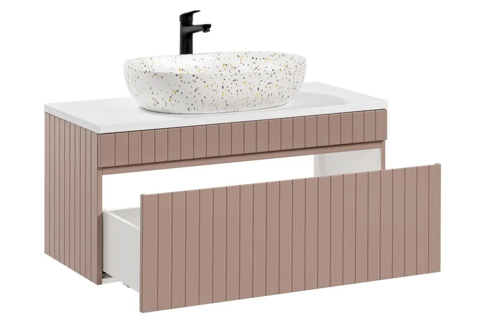 Szafka pod umywalkę nablatową ICONIC WHITE 82 z szufladą 100cm biała I sklep meblowy MIRAT. styl RYFLOWANY