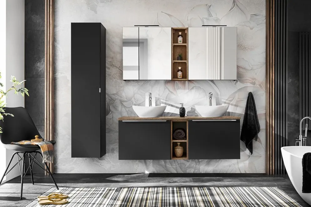 Szafka łazienkowa SANTA FE BLACK 60 cm czarny mat z lustrem wisząca I sklep meblowy MIRAT. styl LOFT