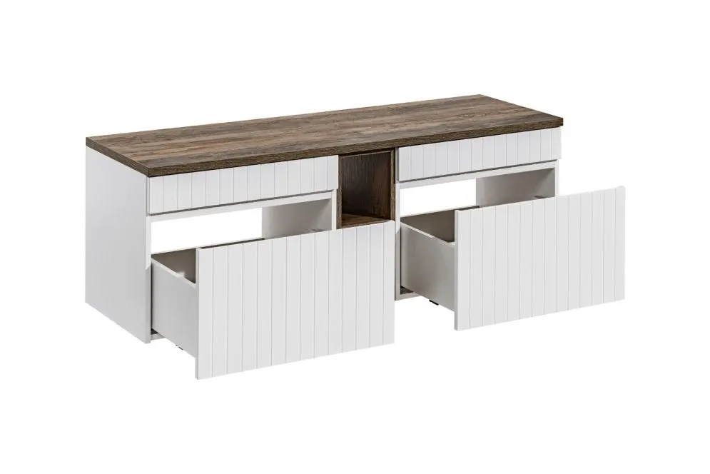 Szafka pod umywalkę ICONIC WHITE 60cm + ICONIC WHITE 60cm + SANTA FE OAK 81-01-A ryflowane fronty zestaw z blatem I sklep meblowy MIRAT. styl RYFLOWANY