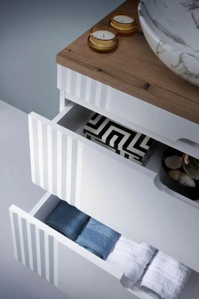 Szafka pod umywalkę FIJI WHITE 82 80cm biała ryflowane fronty I sklep meblowy MIRAT. styl RYFLOWANY, SKANDYNAWSKI