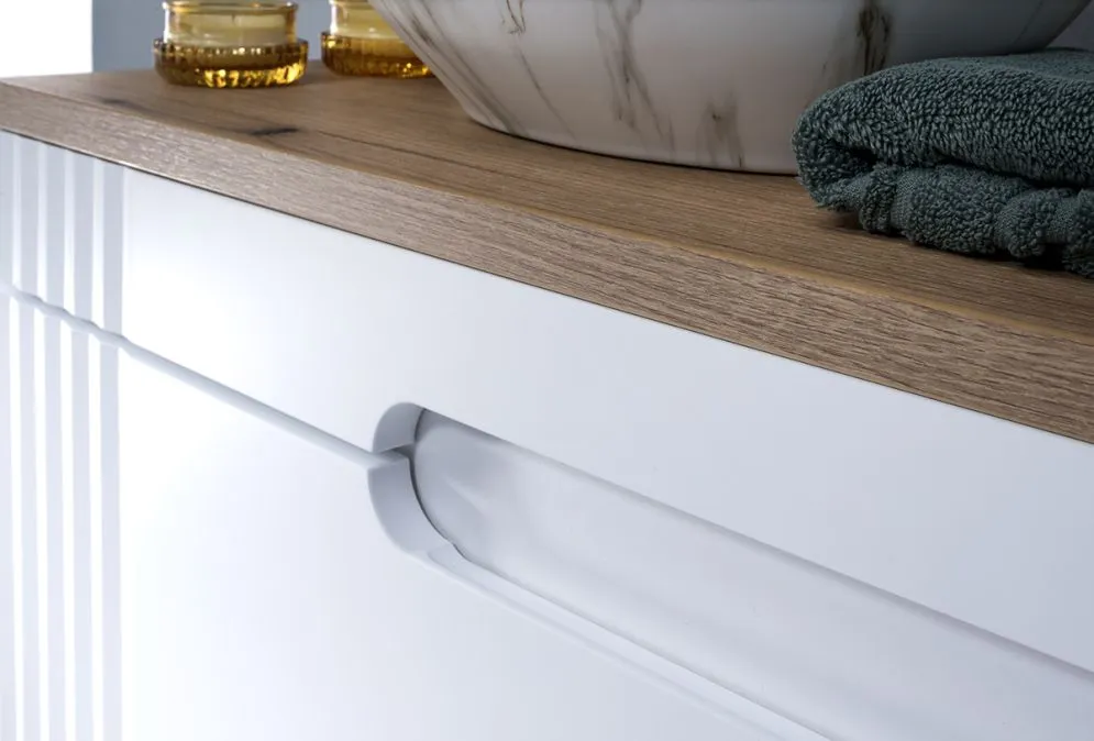 Szafka pod umywalkę FIJI WHITE 82 100cm biała wisząca I sklep meblowy MIRAT. styl RYFLOWANY, SKANDYNAWSKI