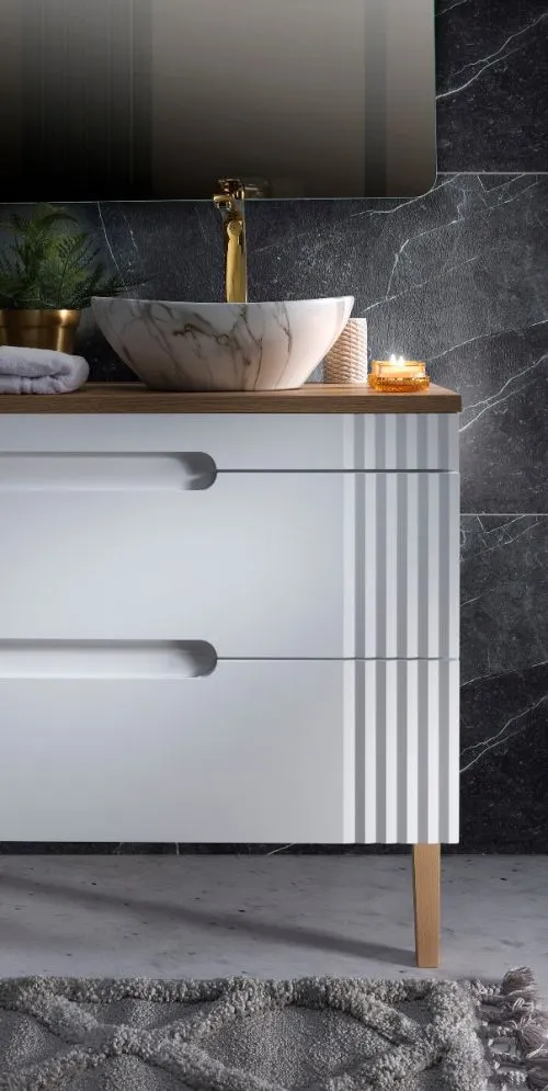 Szafka pod umywalkę FIJI WHITE 82 100cm biała wisząca I sklep meblowy MIRAT. styl RYFLOWANY, SKANDYNAWSKI