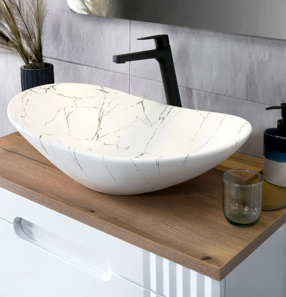 Szafka pod umywalkę FIJI WHITE 82 80cm biała ryflowane fronty I sklep meblowy MIRAT. styl RYFLOWANY, SKANDYNAWSKI