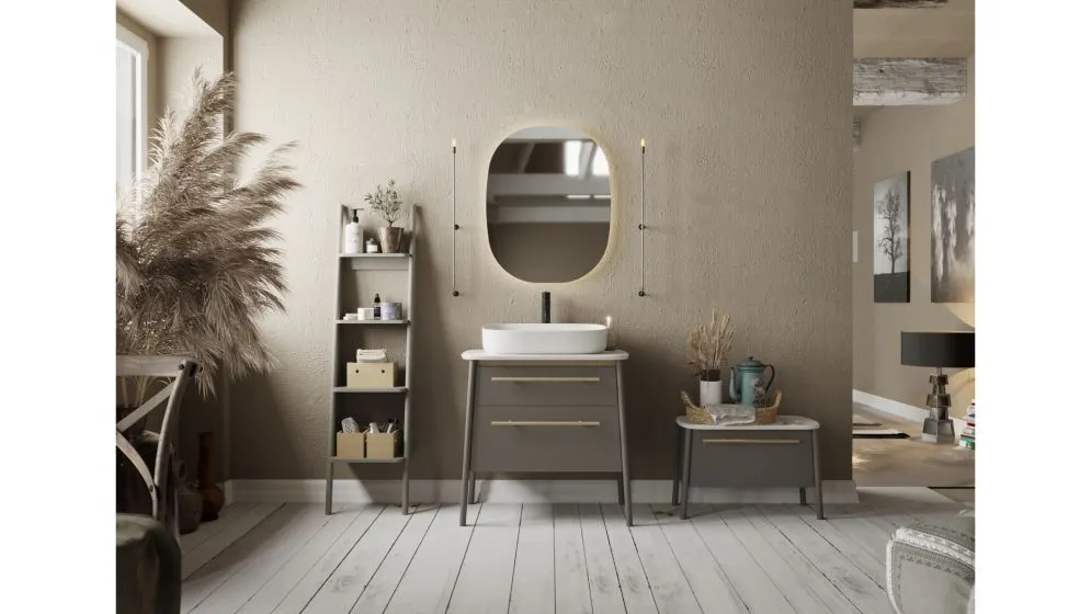 Stojąca szafka pod umywalkę DUKLA 80 cm szara półmat w stylu vintage | MIRAT  kolekcja DUKLA