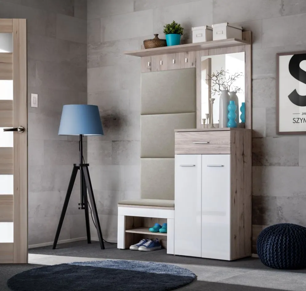 Garderoba do przedpokoju GUSTAVO VII dąb wellington/biała wysoki połysk I sklep meblowy MIRAT.