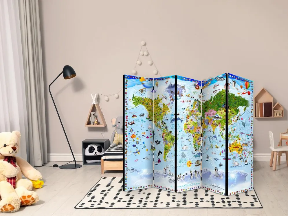 Parawan akustyczny Mapy 225x172 cm 5-częściowy wielokolorowy | MIRAT.