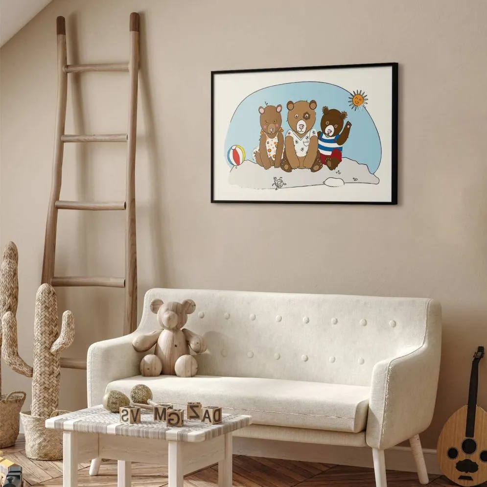 Plakat Misie na plaży 30x21 cm z ramą czarną bez marginesu | MIRAT.