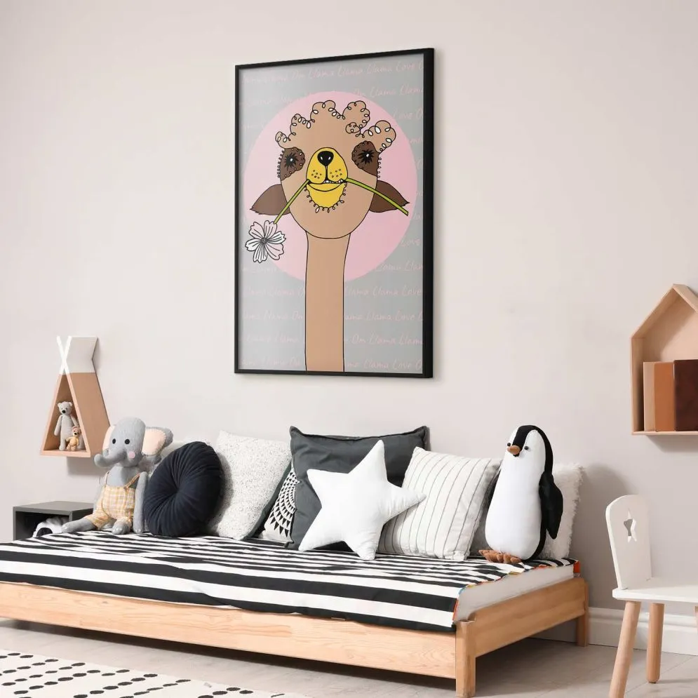 Plakat Wesoła lama 29,7x42 cm z ramą czarną bez marginesu | MIRAT.