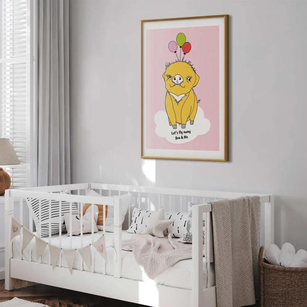 Plakat Podniebna świnka 29,7x42 cm z ramą złotą z marginesem | MIRAT.