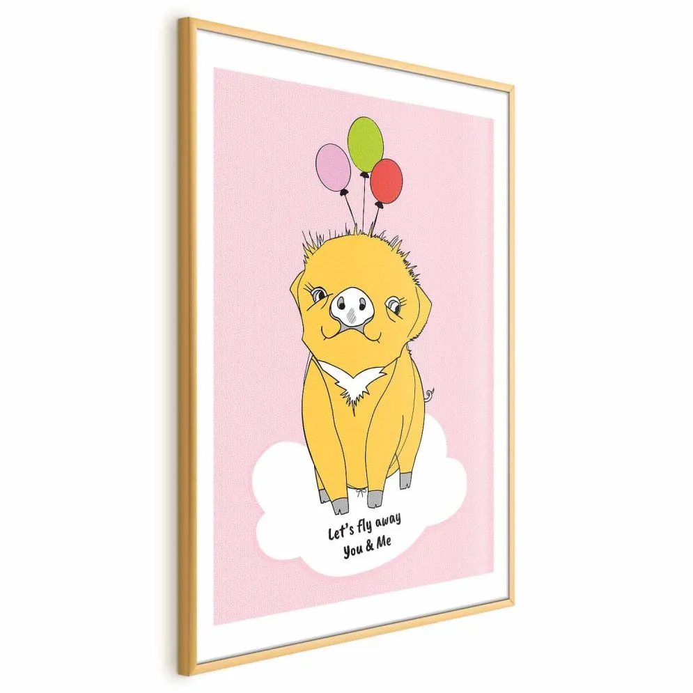 Plakat Podniebna świnka 29,7x42 cm z ramą złotą z marginesem | MIRAT.
