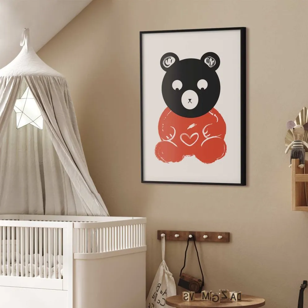 Plakat Zamyślony miś 21x30 cm z ramą czarną z marginesem | MIRAT.