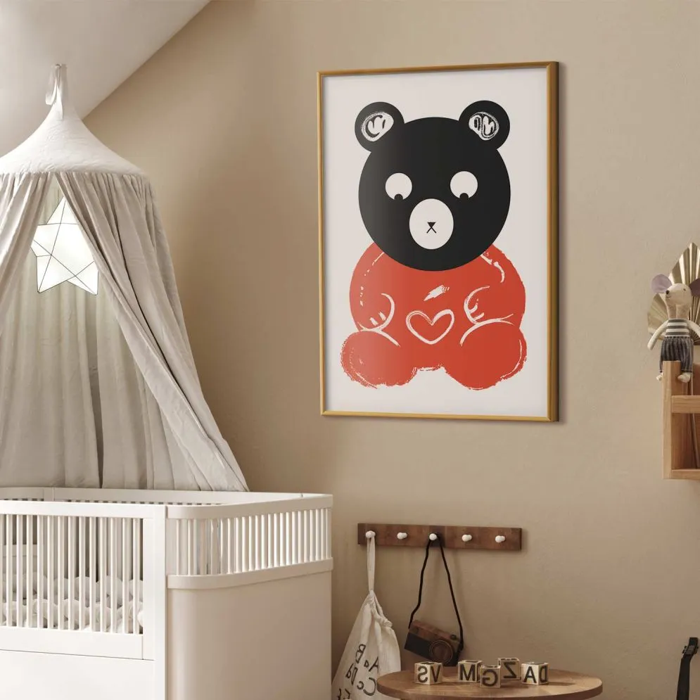 Plakat Zamyślony miś 29,7x42 cm z ramą złotą bez marginesu | MIRAT.