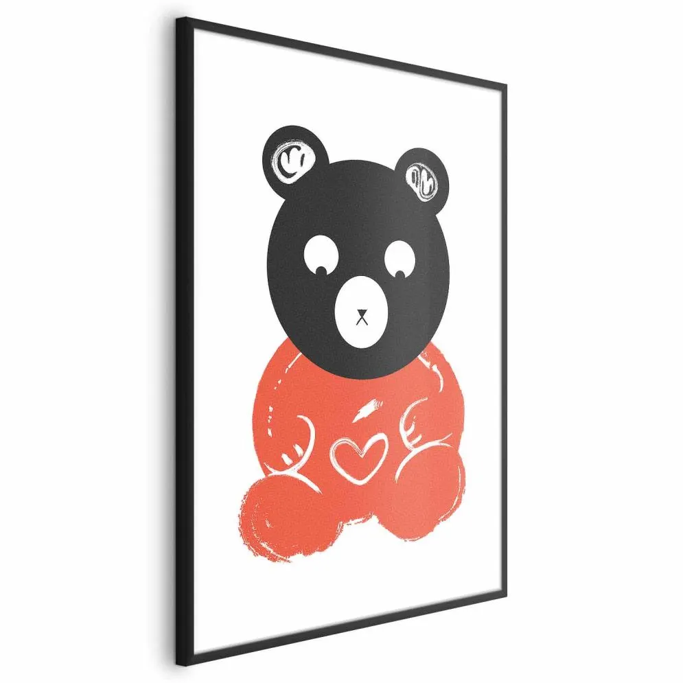 Plakat Zamyślony miś 21x30 cm z ramą czarną z marginesem | MIRAT.