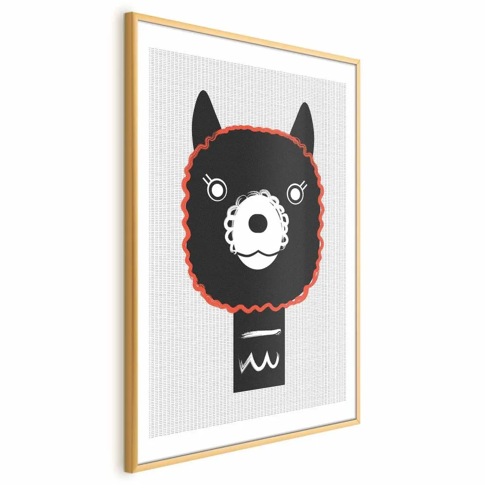 Plakat Dekoracyjna alpaka 29,7x42 cm z ramą złotą z marginesem | MIRAT.