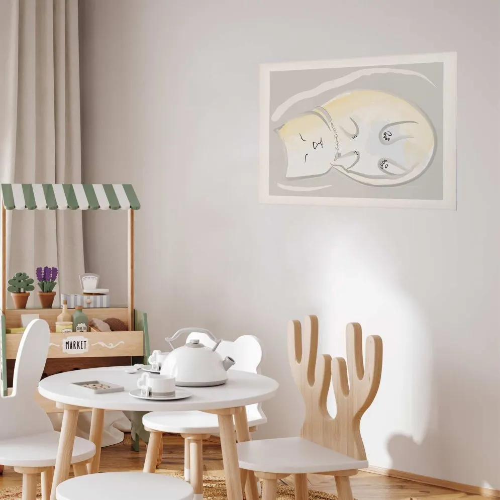 Plakat Śpiący kotek 30x21 cm bez ramy z marginesem | MIRAT.
