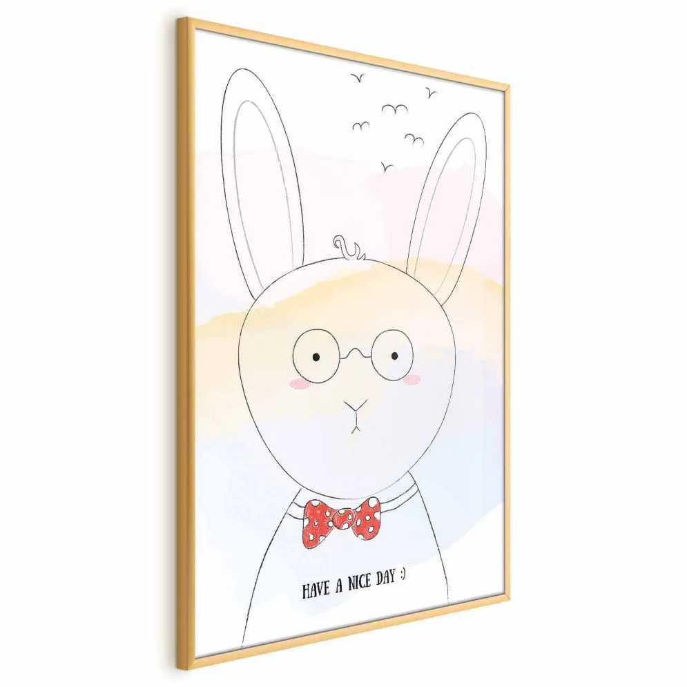 Plakat Pozdrowienia od królika 60x90 cm z ramą złotą bez marginesu | MIRAT.