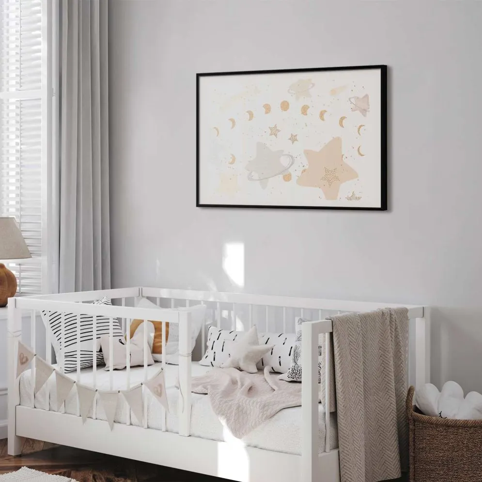 Plakat Księżyc i gwiazdy 90x60 cm z ramą czarną z marginesem | MIRAT.