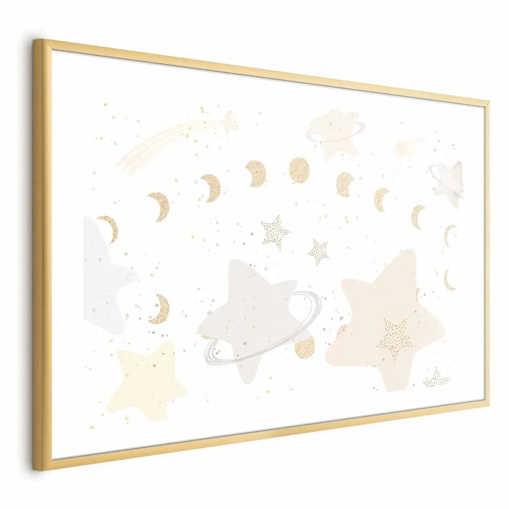 Plakat Księżyc i gwiazdy 60x40 cm z ramą złotą z marginesem | MIRAT.