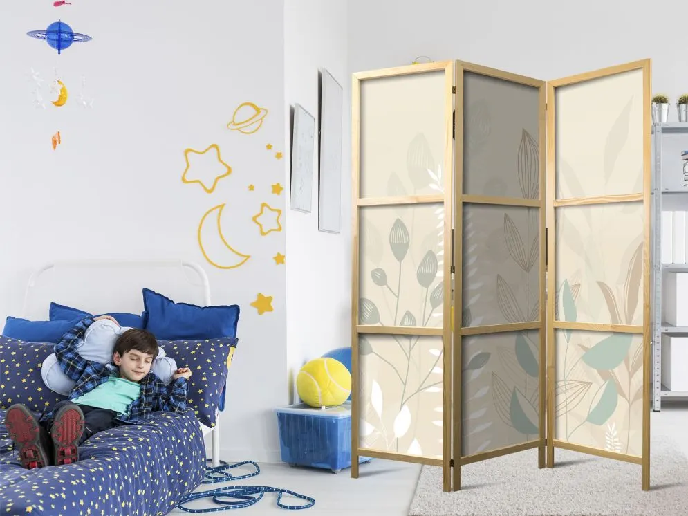 Parawan japoński Dla dzieci 135x172 cm 3-częściowy beżowy | MIRAT.