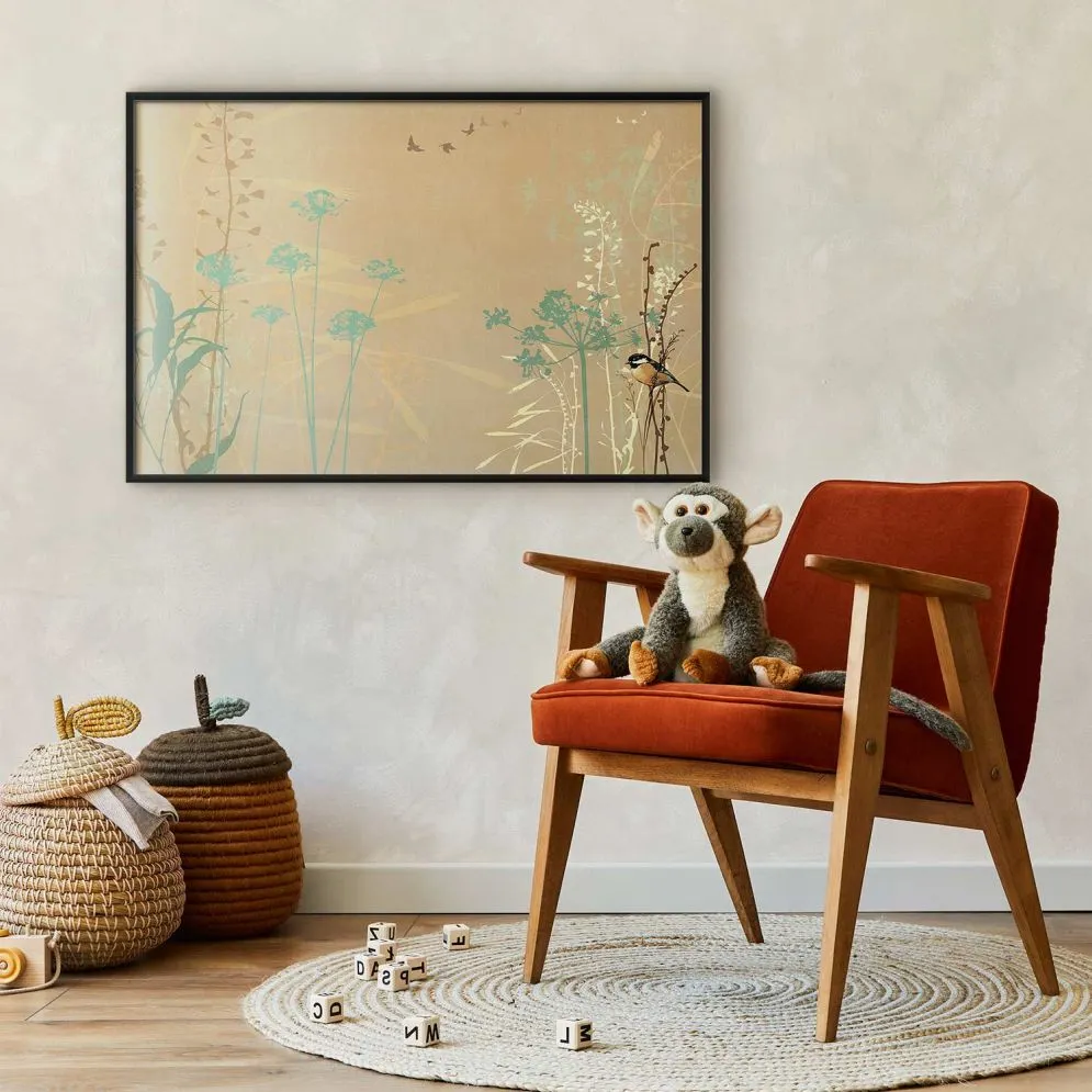 Plakat Ptaszek na łące 30x21 cm z ramą czarną bez marginesu | MIRAT.